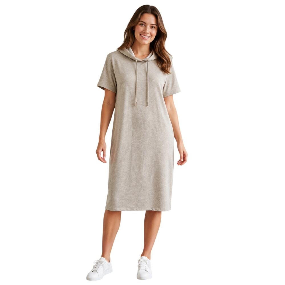 Calvin Klein Tan Hooded Short Sleeve Stretch Knit Casual Dress L